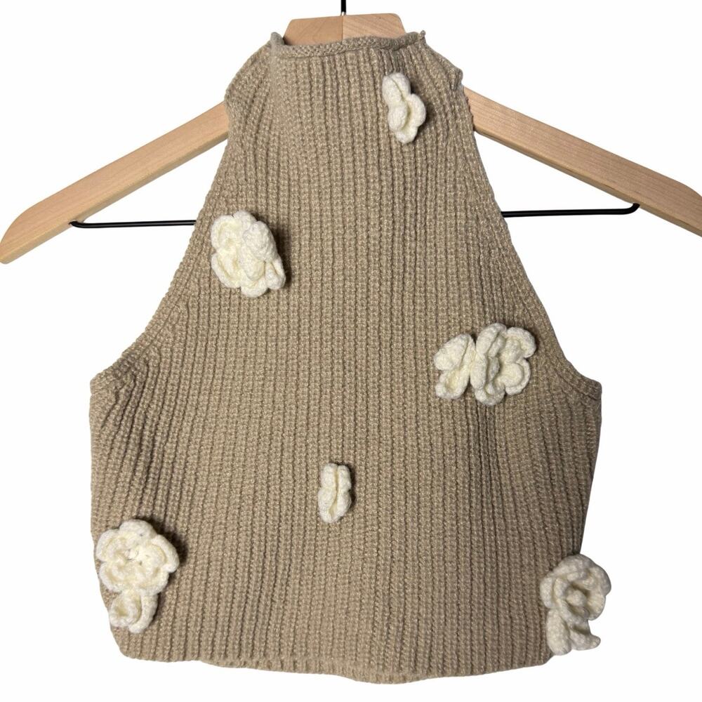 Floral Crochet Halter Top Knitted Tie Boho Festival Rave Hippie Cottagecore 70s